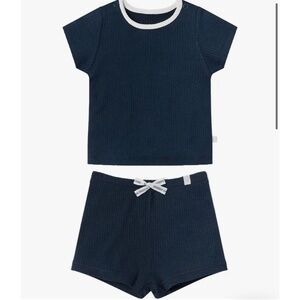 MORI Navy Two-Piece Rib Short Set